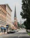 Buildings along Main Street, in downtown North Adams, Massachusetts Royalty Free Stock Photo