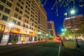 Buildings along Market Street at night, at Rodney Square, in Wilmington, Delaware