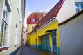 Buildings and architecture exterior view in old town of Tallinn, colorful old style houses and street situation. Tallinn, Estonia Royalty Free Stock Photo