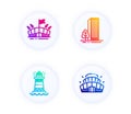 Buildings, Arena and Lighthouse icons set. Arena stadium sign. Vector