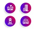 Buildings, Arena and Lighthouse icons set. Arena stadium sign. Vector