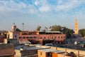 Buildings around Jemaa el-Fnaa with Koutoubia Mosque during the Morning