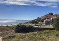 The buildings, the beach Langosteira and the nature of Fisterra, the final destination in the Camino de Fisterra, Spain.