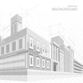 Buildings blueprint. Architect project. Architecture sketch. 3D house in perspective. Outline interior wireframe. Urban Royalty Free Stock Photo