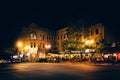 Buildings on Broadway at night, in downtown Asheville, North Car