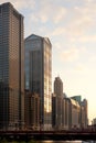 Buildings at Chicago river shore and bridge of Wabash Avenue Royalty Free Stock Photo