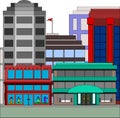 Buildings in the city with clothing store