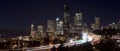 Buildings City Downtown Seattle Washington Interstate Night Royalty Free Stock Photo
