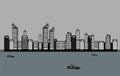 Buildings Of The City, Sea, Boat. Vector