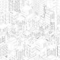 Buildings city seamless pattern. Isometric top view. Vector town city street outline. Gray lines contour style background. Highly Royalty Free Stock Photo