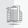 Buildings, city, sensor, smart, urban Line Icon on Transparent Background. Black Icon Vector Illustration