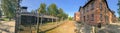 Buildings of concentration camp at Auschwitz Birkenau, panoramic Royalty Free Stock Photo