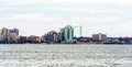 Buildings and cranes in Burlington, Ontario, Canada.