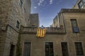 Buildings displaying the Catalan flag in Girona