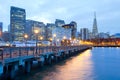 Buildings at downtown from Embarcadero at dusk, San Francisco Royalty Free Stock Photo