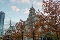 Buildings in Downtown Toronto with CN Tower and Autumn vegetation - Toronto, Ontario, Canada Royalty Free Stock Photo