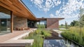 The buildings exterior is clad in reclaimed brick blending in seamlessly with the surrounding environment and