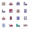 Buildings exterior filled outline icons set Royalty Free Stock Photo