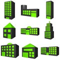 Buildings Exterior Icon Set in 3d Black Royalty Free Stock Photo