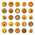 Buildings flat icon with long shadow - Iconic Vector Illustration