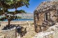 Buildings in the fortress on the island of Spinalonga at the Gulf of Elounda, Crete, Greece. Sea background Royalty Free Stock Photo