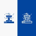 Buildings, Fountain, Garden, Park Line and Glyph Solid icon Blue banner Line and Glyph Solid icon Blue banner