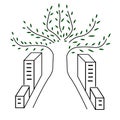 Buildings and growing tree logo.