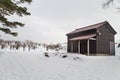 Buildings within Hakodate Japan Fort Goryokaku during winter wit