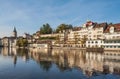 Historic buildings of the city of Zurich along the Limmat river Royalty Free Stock Photo