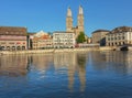 Buildings of the historic part of the city of Zurich along the Limmat river Royalty Free Stock Photo
