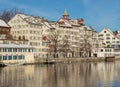 Buildings of the historic part of the city of Zurich along the L Royalty Free Stock Photo