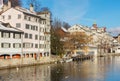 Buildings of the historic part of the city of Zurich along the L Royalty Free Stock Photo