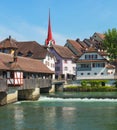 Buildings of the historic part of the town of Bremgarten, Switzerland Royalty Free Stock Photo