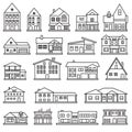 Buildings, home and house thin line icon set. Vector icons. Royalty Free Stock Photo