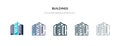 Buildings icon in different style vector illustration. two colored and black buildings vector icons designed in filled, outline, Royalty Free Stock Photo