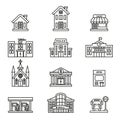 Buildings icon set with white background.