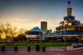 Buildings in the Inner Harbor at sunset, in Baltimore, Maryland. Royalty Free Stock Photo
