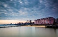 Buildings and jettys along the shore in North Beach, Maryland. Royalty Free Stock Photo