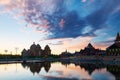 The buildings lakeside in matryoshka square of NZH Manzhouli sunset