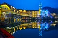 The buildings of lakeside night scenic