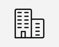 Buildings Line Icon. Black Office Blocks Skyscrapers Property Complex Condominium Condo Apartment Sign Symbol Graphic Vector