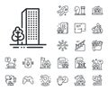 Buildings line icon. City architecture with tree sign. Skyscraper building. Floor plan, stairs and lounge room. Vector Royalty Free Stock Photo