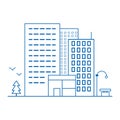Buildings line icons. City icon on white background. Big apartment city complex with complete infrastructure