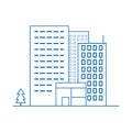 Buildings line icons. City icon on white background. Big apartment city complex with parks