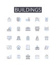 Buildings line icons collection. Innovative, Futuristic, Technologically-advanced, Trendsetting, Trailblazing, Piering