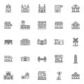 Buildings line icons set