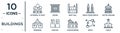 buildings linear icon set. includes thin line cathedral of saint basil, moot hall, capitol building, rapa nui, space, chuch,