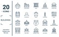 buildings linear icon set. includes thin line gurdwara, notre dame, reserve bank, arc de triomphe, capitol building, pagoda,