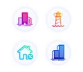 Buildings, Loan house and Lighthouse icons set. Skyscraper buildings sign. Vector Royalty Free Stock Photo