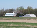 Buildings of local sport airport on grassy field landscape in european Bielsko-Biala city at Poland Royalty Free Stock Photo